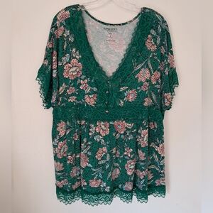 Torrid Floral Lace V-Neck Top